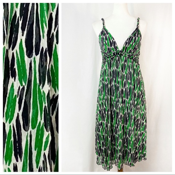 DVF Green Black White Celosa Anthropod Print Dress - Picture 1 of 9